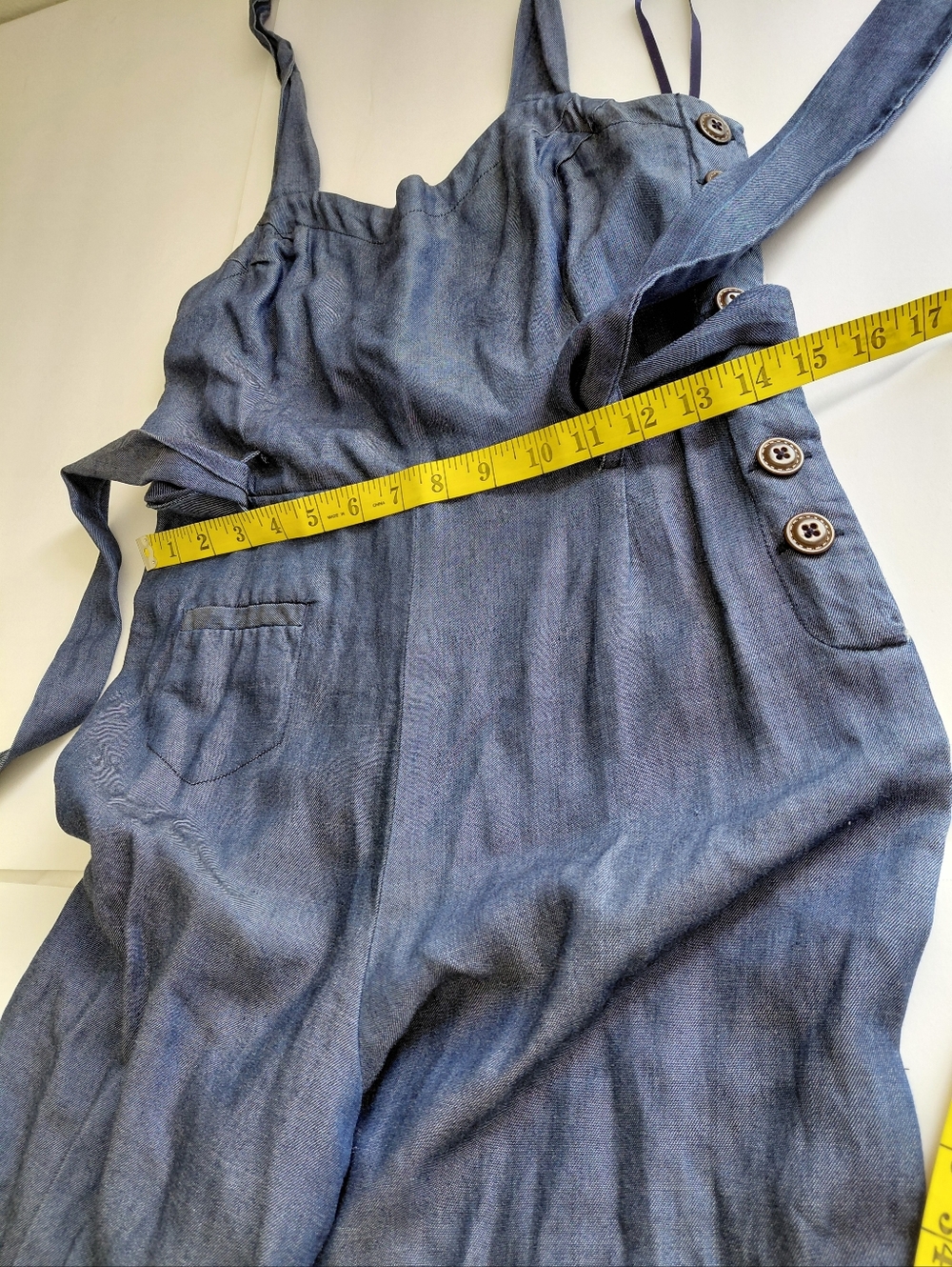 ELEVENSES- By Anthropologie Women's  Sz 6 Denim Look Halter Jumpsuit Blue, Flare - Picture 7 of 12